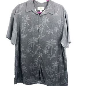 Island Shores gray palm print button up shirt. Beach, Summer Tropical. Sz XL